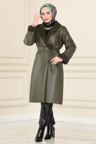 moda selvim COAT 270MP806 Haki - Thumbnail