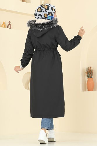 moda selvim Coat 2816MSA980 Black - Thumbnail