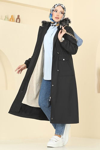 moda selvim Coat 2816MSA980 Black - Thumbnail