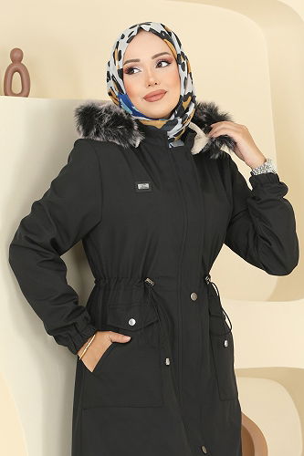 moda selvim Coat 2816MSA980 Black - Thumbnail