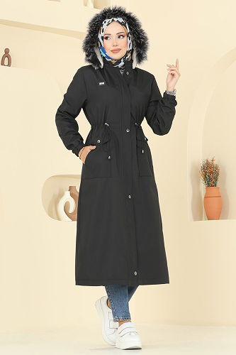 moda selvim Coat 2816MSA980 Black - Thumbnail