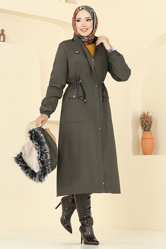 moda selvim Coat 2816MSA980 Khaki - Thumbnail