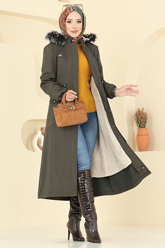 moda selvim Coat 2816MSA980 Khaki - Thumbnail