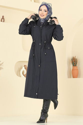 moda selvim Coat 2816MSA980 Navy Blue - Thumbnail