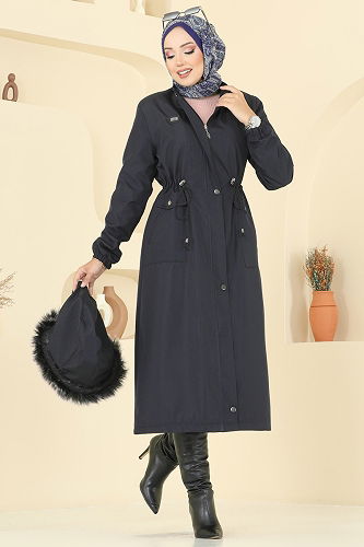 moda selvim Coat 2816MSA980 Navy Blue - Thumbnail