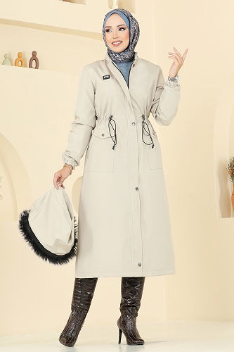 moda selvim Coat 2816MSA980 Stone - Thumbnail