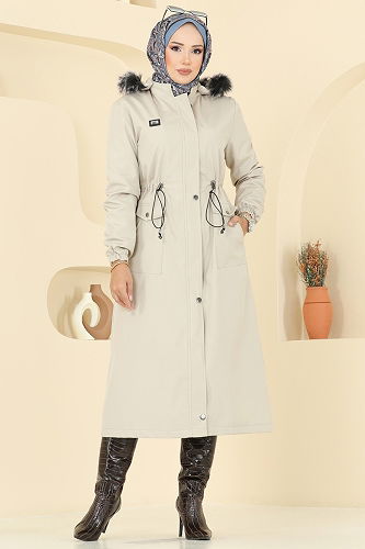 moda selvim Coat 2816MSA980 Stone - Thumbnail