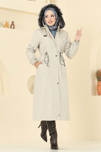moda selvim Coat 2816MSA980 Stone - Thumbnail