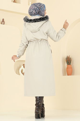 moda selvim Coat 2816MSA980 Stone - Thumbnail