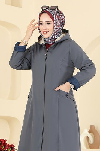 moda selvim معطف رمادي غامق 2825MSA980 - Thumbnail