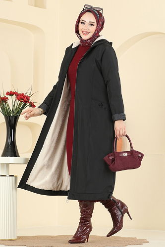 moda selvim Coat 2825MSA980 Black - Thumbnail