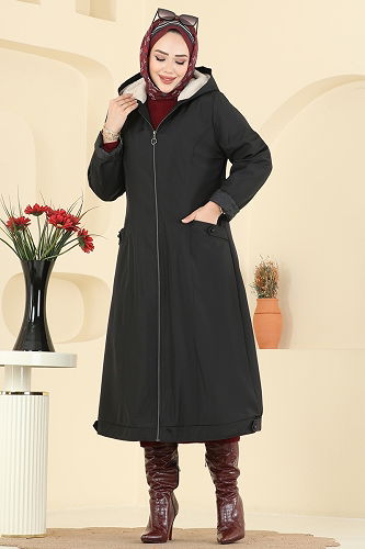 moda selvim Coat 2825MSA980 Black - Thumbnail