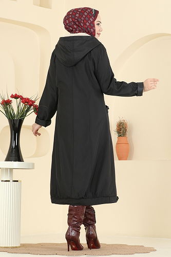 moda selvim Coat 2825MSA980 Black - Thumbnail