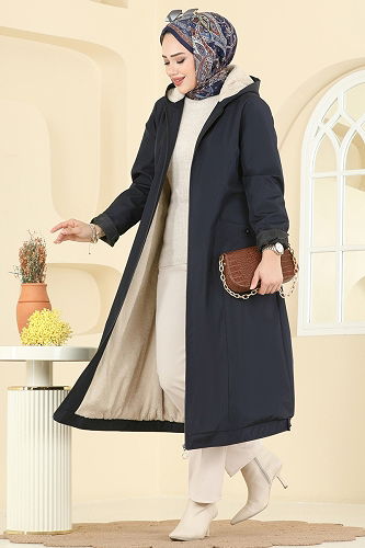 moda selvim Coat 2825MSA980 Navy Blue - Thumbnail
