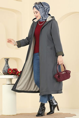 moda selvim Coat 2825MSA980 Smoked - Thumbnail