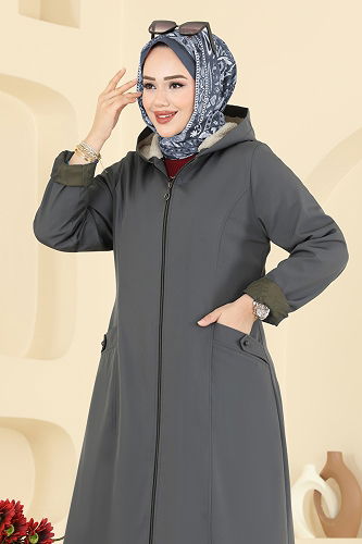 moda selvim Coat 2825MSA980 Smoked - Thumbnail