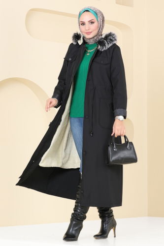 moda selvim Coat 3024KTR750 Black - Thumbnail