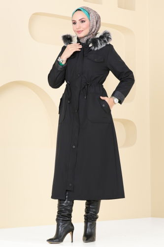 moda selvim Coat 3024KTR750 Black - Thumbnail