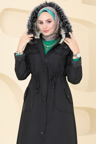 moda selvim Coat 3024KTR750 Black - Thumbnail