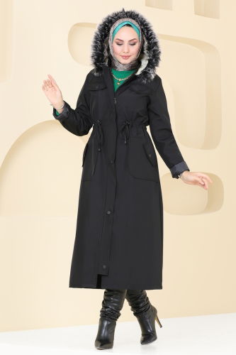 moda selvim Coat 3024KTR750 Black - Thumbnail