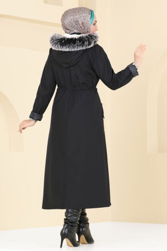 moda selvim Coat 3024KTR750 Black - Thumbnail