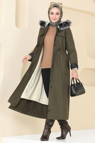 moda selvim Coat 3024KTR750 Khaki - Thumbnail