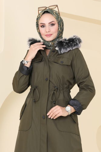 moda selvim Coat 3024KTR750 Khaki - Thumbnail