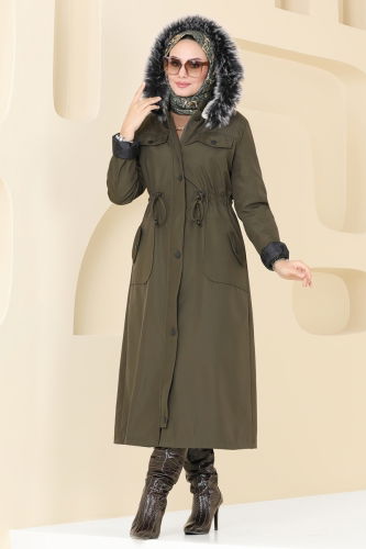 moda selvim Coat 3024KTR750 Khaki - Thumbnail