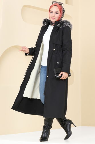 moda selvim Coat 3026KTR750 Black - Thumbnail