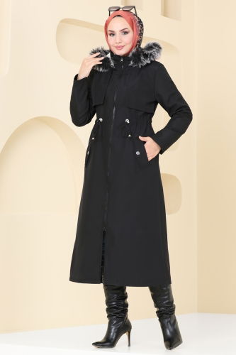 moda selvim Coat 3026KTR750 Black - Thumbnail