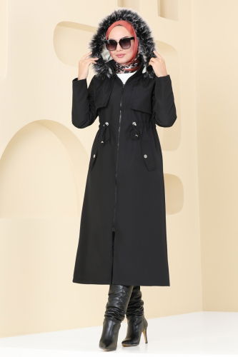 moda selvim Coat 3026KTR750 Black - Thumbnail