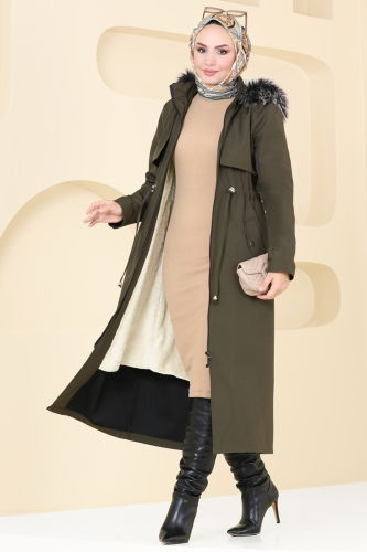 moda selvim Coat 3026KTR750 Khaki - Thumbnail