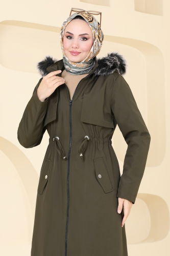 moda selvim Coat 3026KTR750 Khaki - Thumbnail