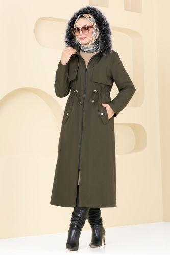 moda selvim Coat 3026KTR750 Khaki - Thumbnail