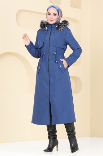 moda selvim Coat 3026KTR750 Saxe - Thumbnail