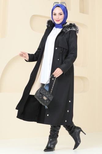 moda selvim Coat 3027KTR750 Black - Thumbnail