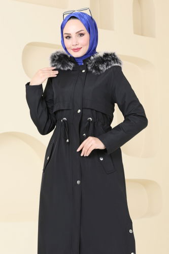 moda selvim Coat 3027KTR750 Black - Thumbnail