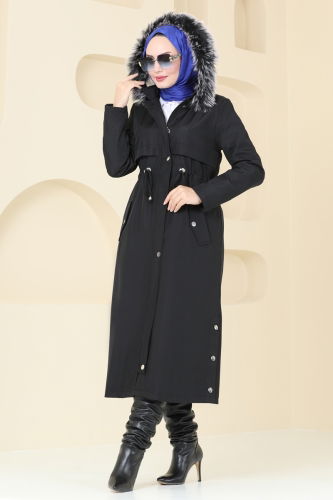 moda selvim Coat 3027KTR750 Black - Thumbnail