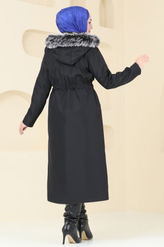 moda selvim Coat 3027KTR750 Black - Thumbnail