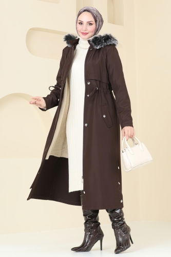 moda selvim Coat 3027KTR750 Brown - Thumbnail