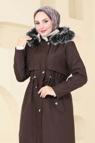 moda selvim Coat 3027KTR750 Brown - Thumbnail