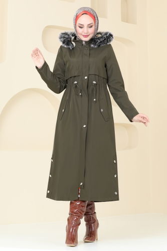 moda selvim Coat 3027KTR750 Khaki - Thumbnail