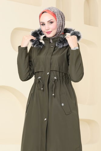 moda selvim Coat 3027KTR750 Khaki - Thumbnail