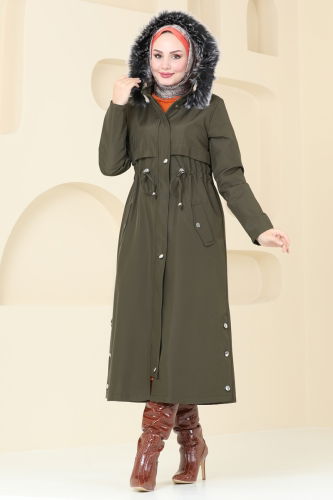 moda selvim Coat 3027KTR750 Khaki - Thumbnail