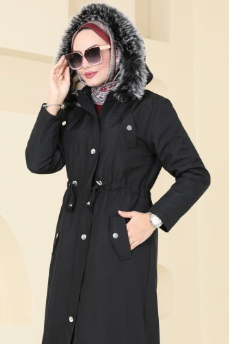 moda selvim Coat 3028KTR750 Black - Thumbnail