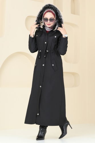 moda selvim Coat 3028KTR750 Black - Thumbnail