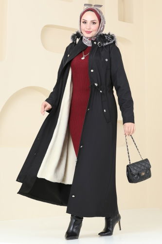 moda selvim Coat 3028KTR750 Black - Thumbnail