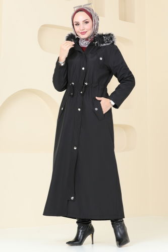 moda selvim Coat 3028KTR750 Black - Thumbnail