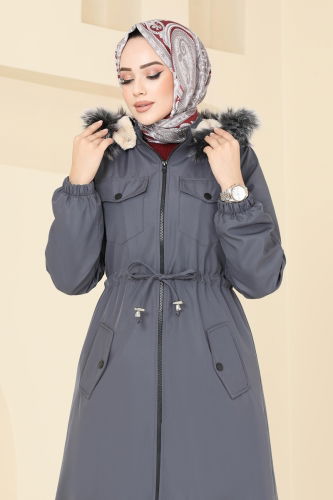 moda selvim Coat 3029KTR750 Anthracite - Thumbnail