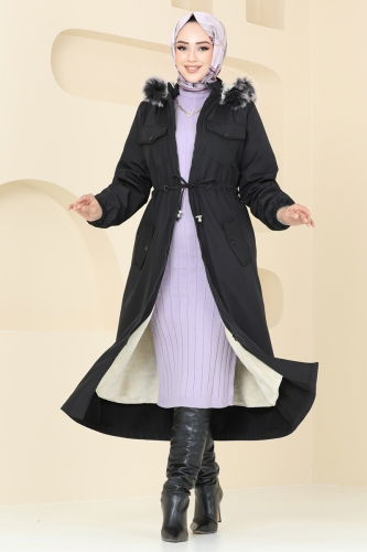 moda selvim Coat 3029KTR750 Black - Thumbnail